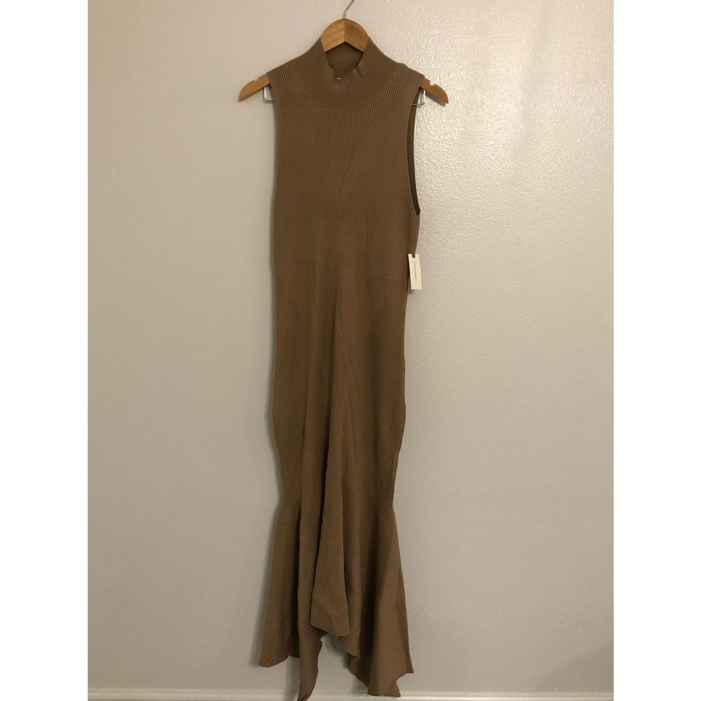 NEW Anthropologie Mock Neck Midi Handkerchief Hem Dress in Cedar Size Large - Picture 5 of 15
